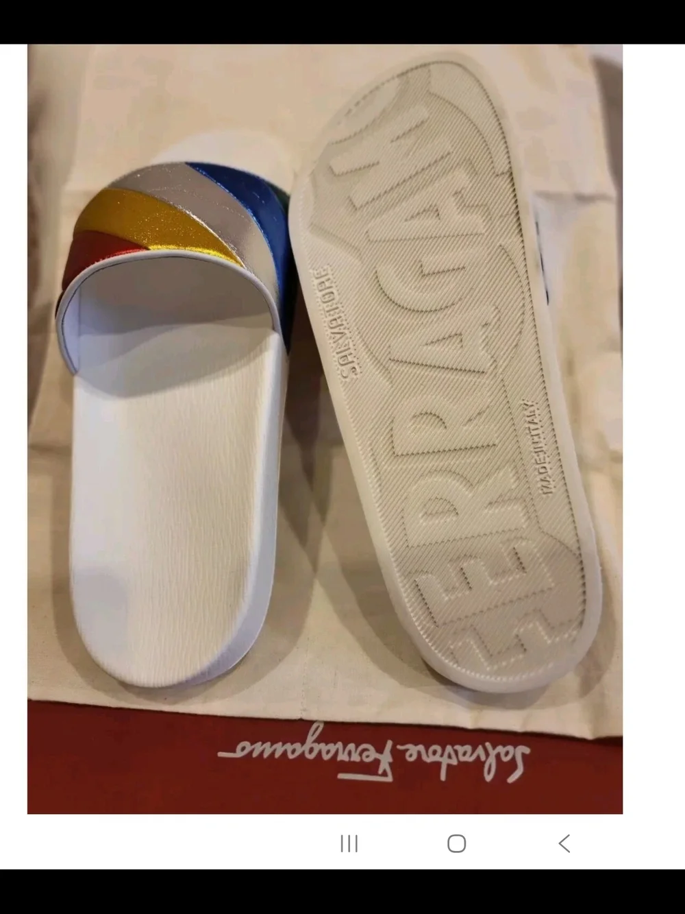Salvatore Ferragamo Groove Multicolor Rainbow Leathr Metallic Slides Size 9M NWB